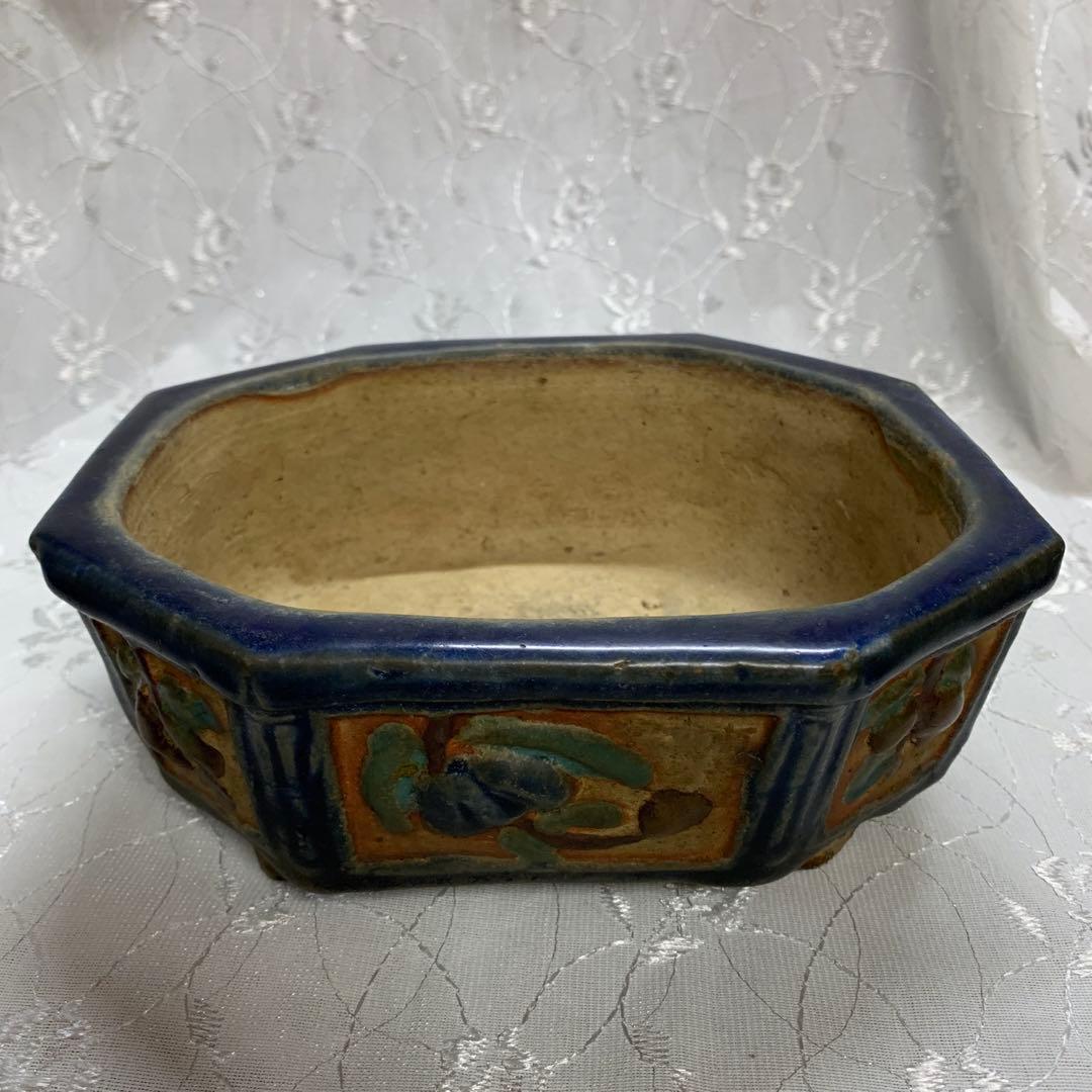 広東鉢　六角　絵鉢　大きめ鉢