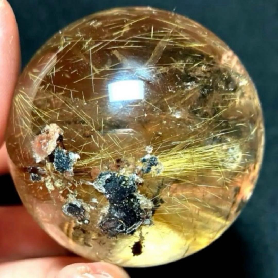 53mm ゴールドルチルクォーツ　丸玉　スフィア　金針水晶