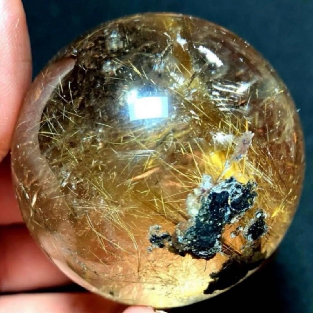 53mm ゴールドルチルクォーツ　丸玉　スフィア　金針水晶