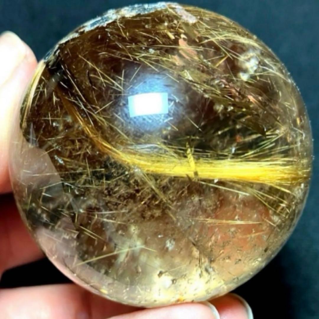 53mm ゴールドルチルクォーツ　丸玉　スフィア　金針水晶