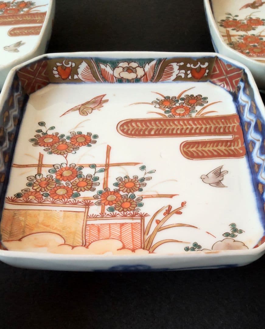 色絵　隅入角皿　5枚