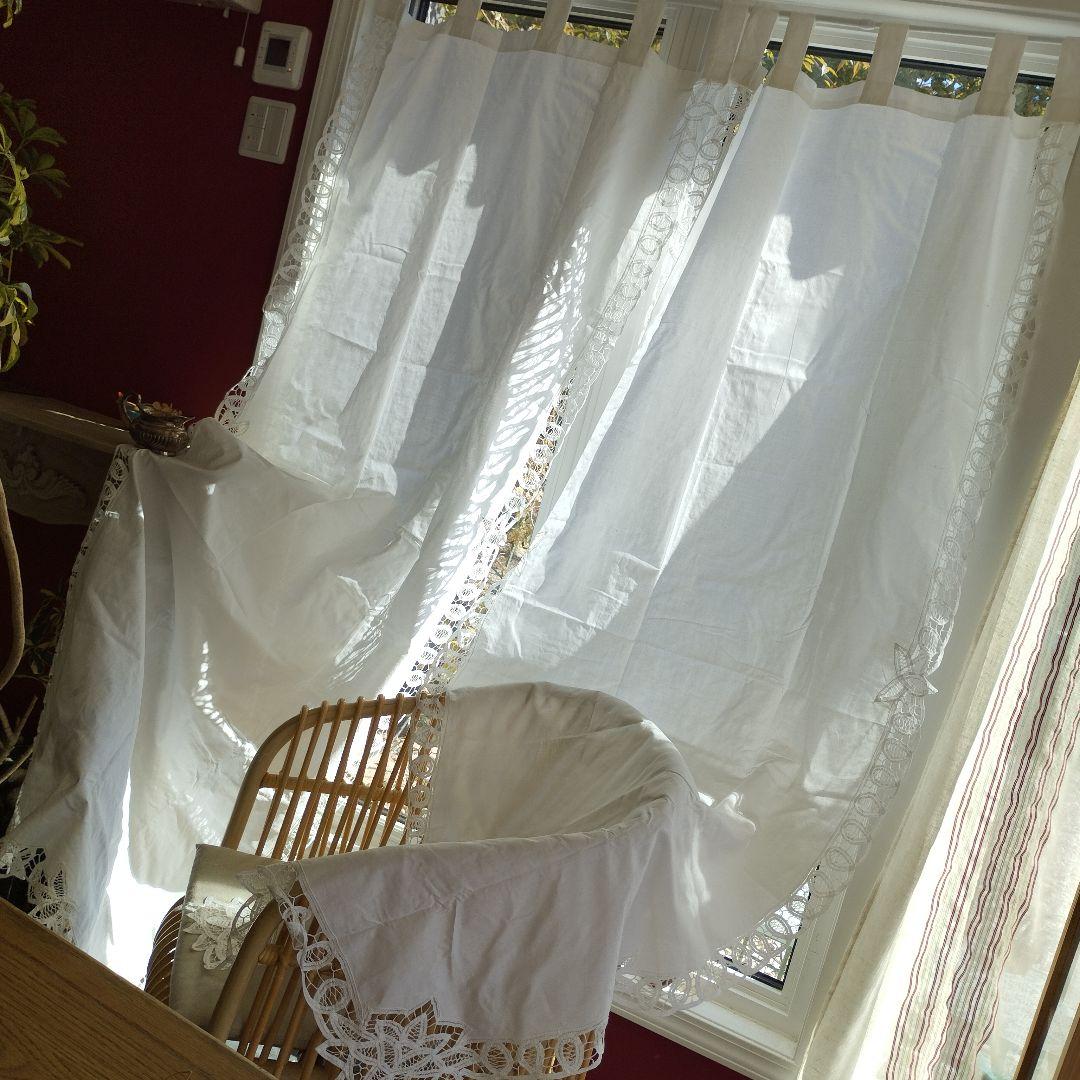イギリスVintage　バテンレース　タブカーテン　コットン　２枚セット　バラ可