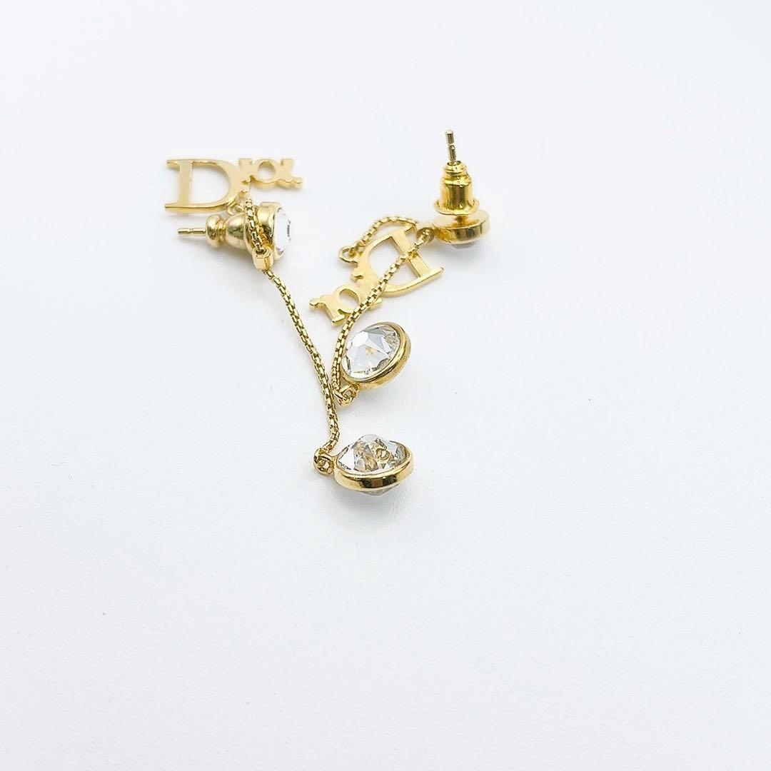 美品✨Dior ディオール ロゴ ピアス スイング ラインストーン ゴールド