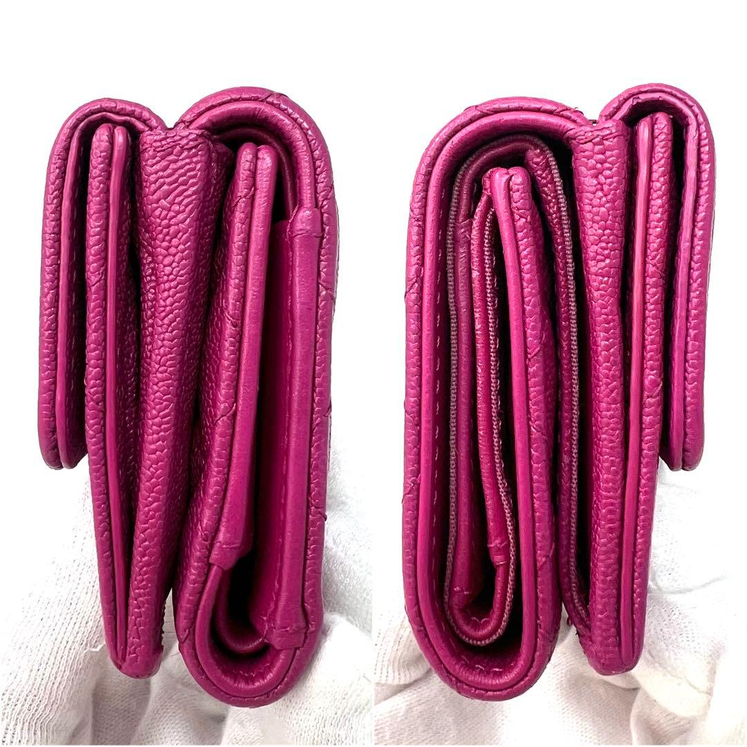 シャネル CHANEL ボーイシャネル キャビアスキン マトラッセ 三つ折り財布