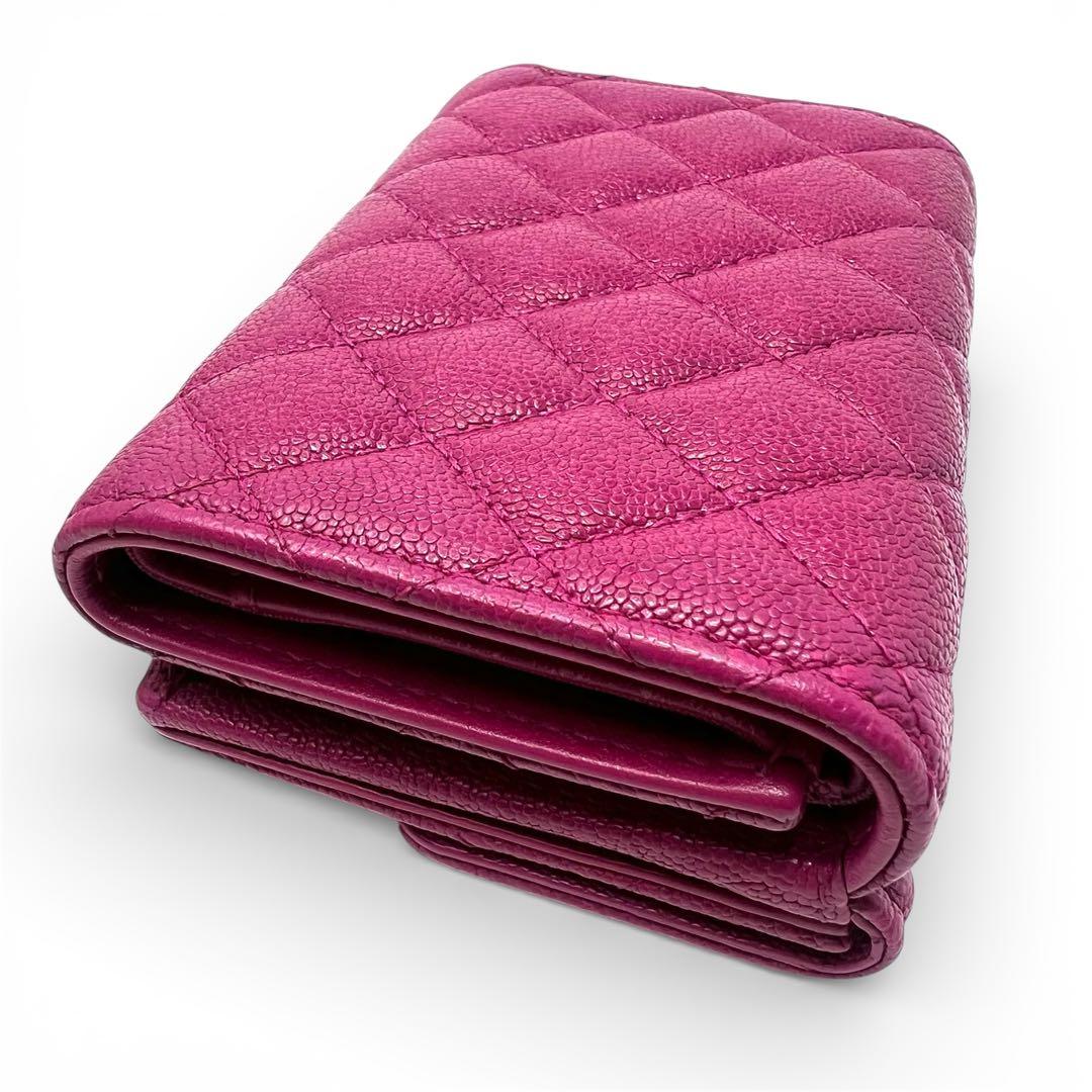 シャネル CHANEL ボーイシャネル キャビアスキン マトラッセ 三つ折り財布