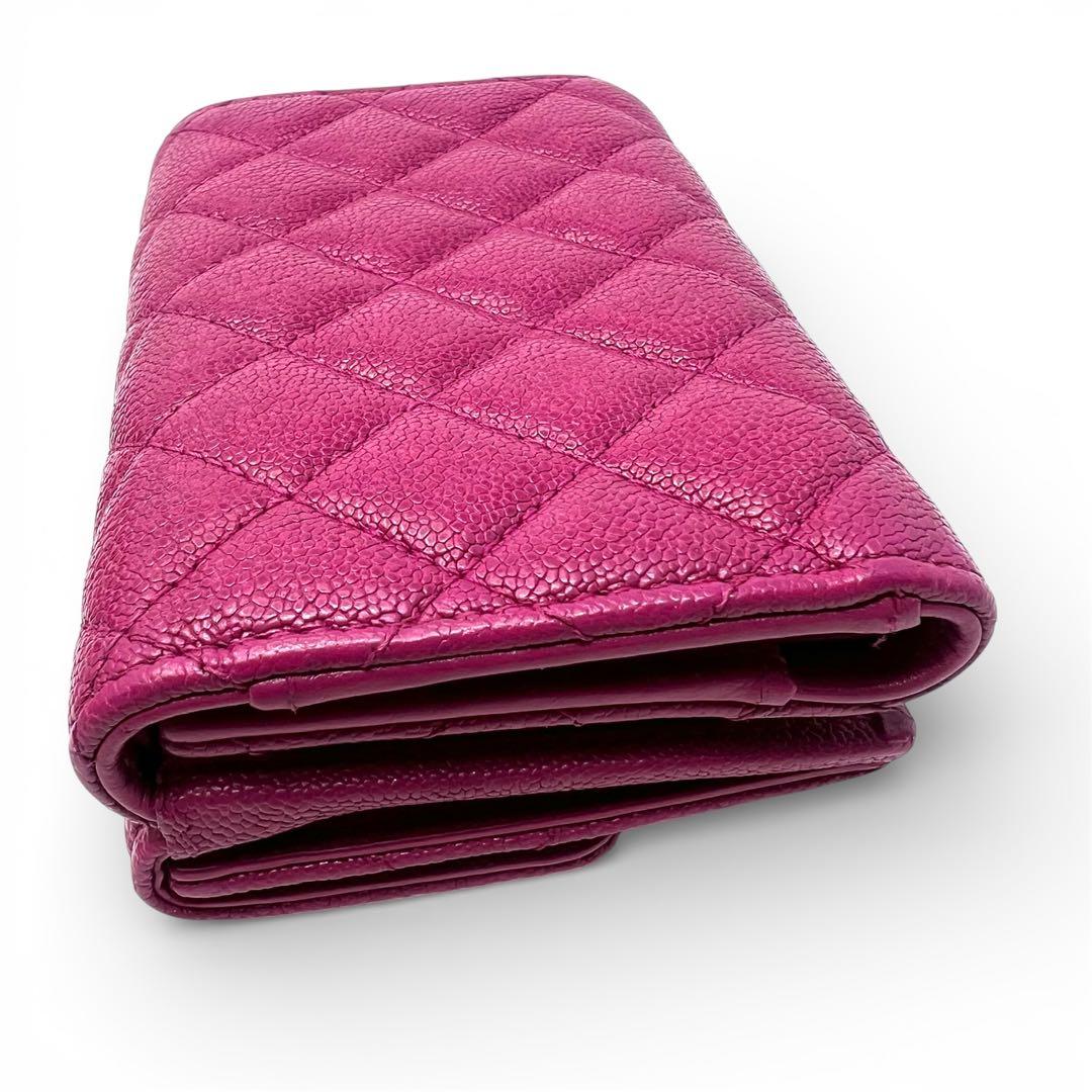 シャネル CHANEL ボーイシャネル キャビアスキン マトラッセ 三つ折り財布