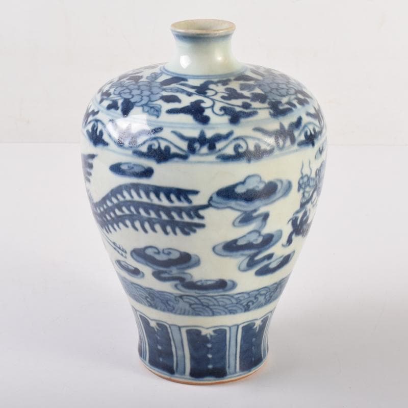 中国　青花　花卉雲龍鳳凰文　梅瓶　V　6953