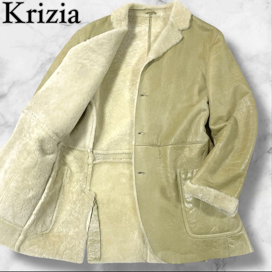 Krizia ムートンジャケット ベージュ イエロー サイズ50 XL相当
