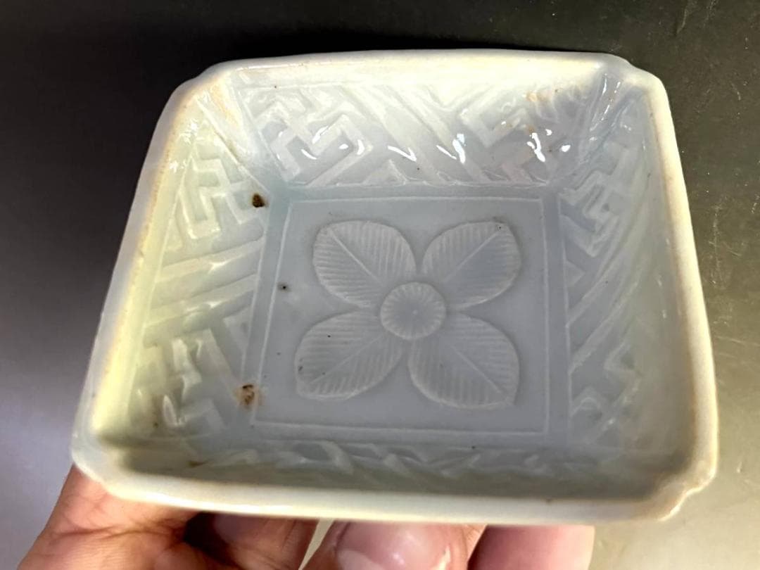小皿■花紋四角白磁3枚 江戸期 角皿 古美術 時代物 骨董品■