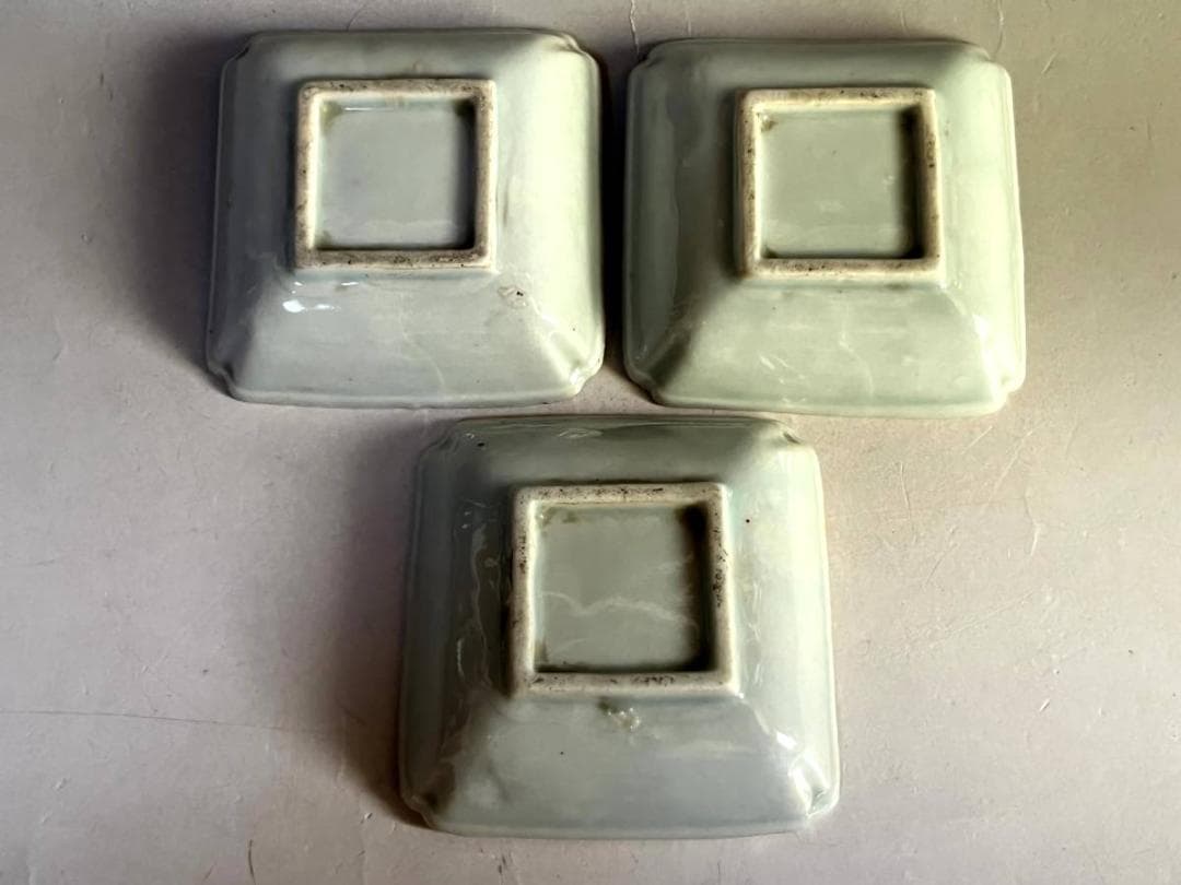 小皿■花紋四角白磁3枚 江戸期 角皿 古美術 時代物 骨董品■