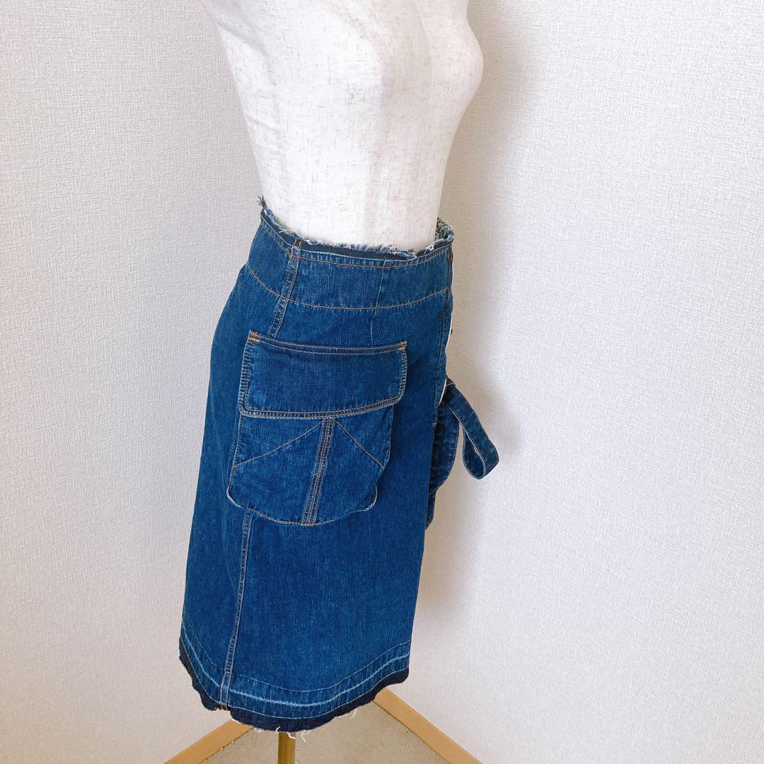 希少 sacai デニムスカート レースアップ カットオフ ミモレ丈 インディゴ
