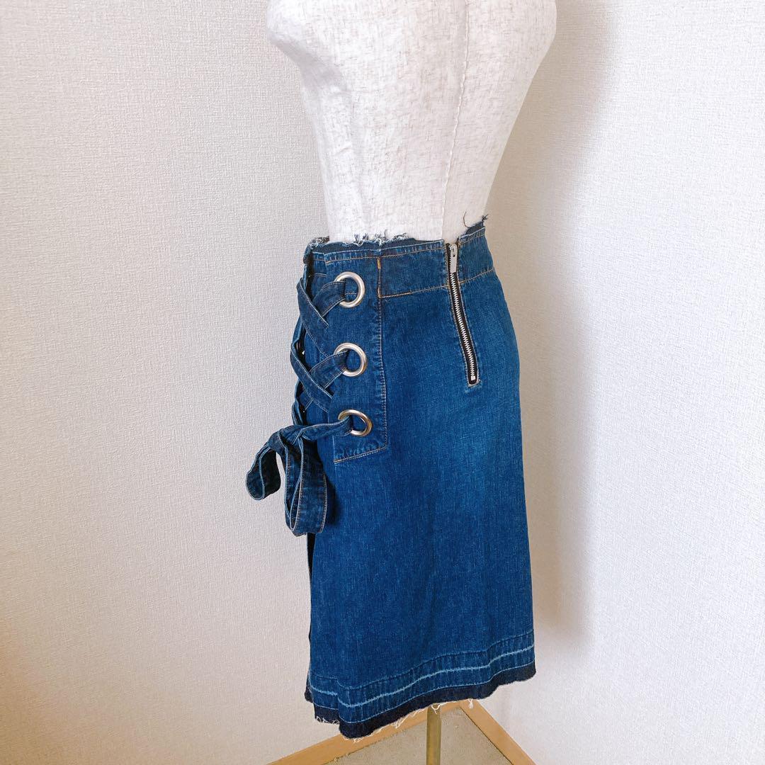 希少 sacai デニムスカート レースアップ カットオフ ミモレ丈 インディゴ