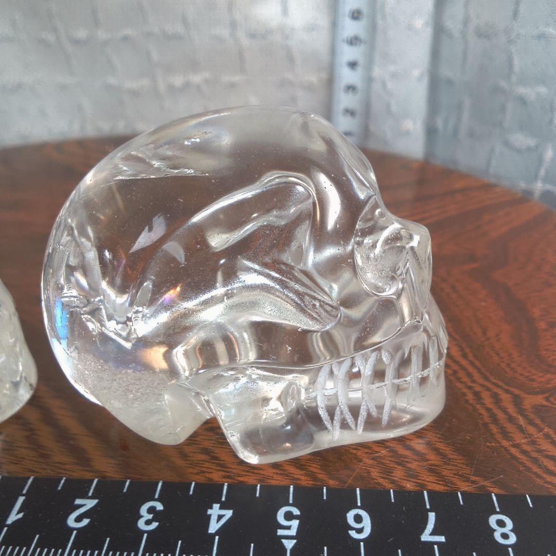 骨董５ 水晶?クリスタルガラス? スカル置物 2個セット