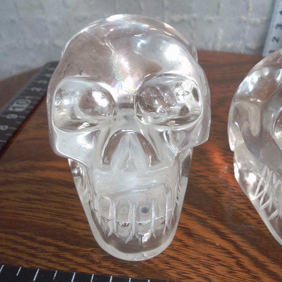 骨董５ 水晶?クリスタルガラス? スカル置物 2個セット