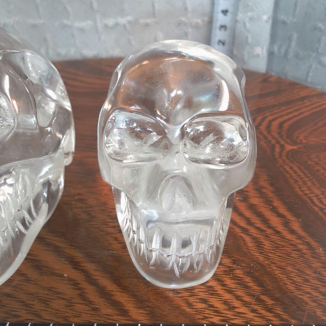 骨董５ 水晶?クリスタルガラス? スカル置物 2個セット