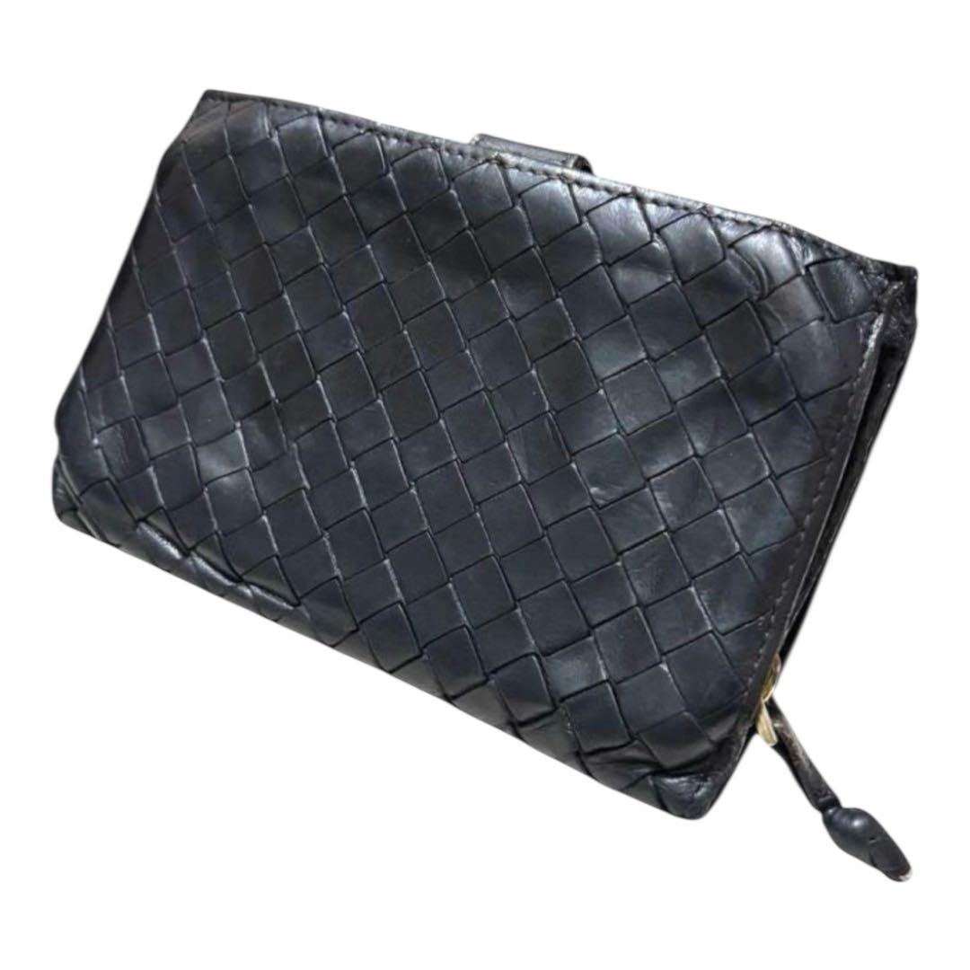 人気　ボッテガヴェネタ　折り財布　レザー　ダークブラウン　イントレチャート