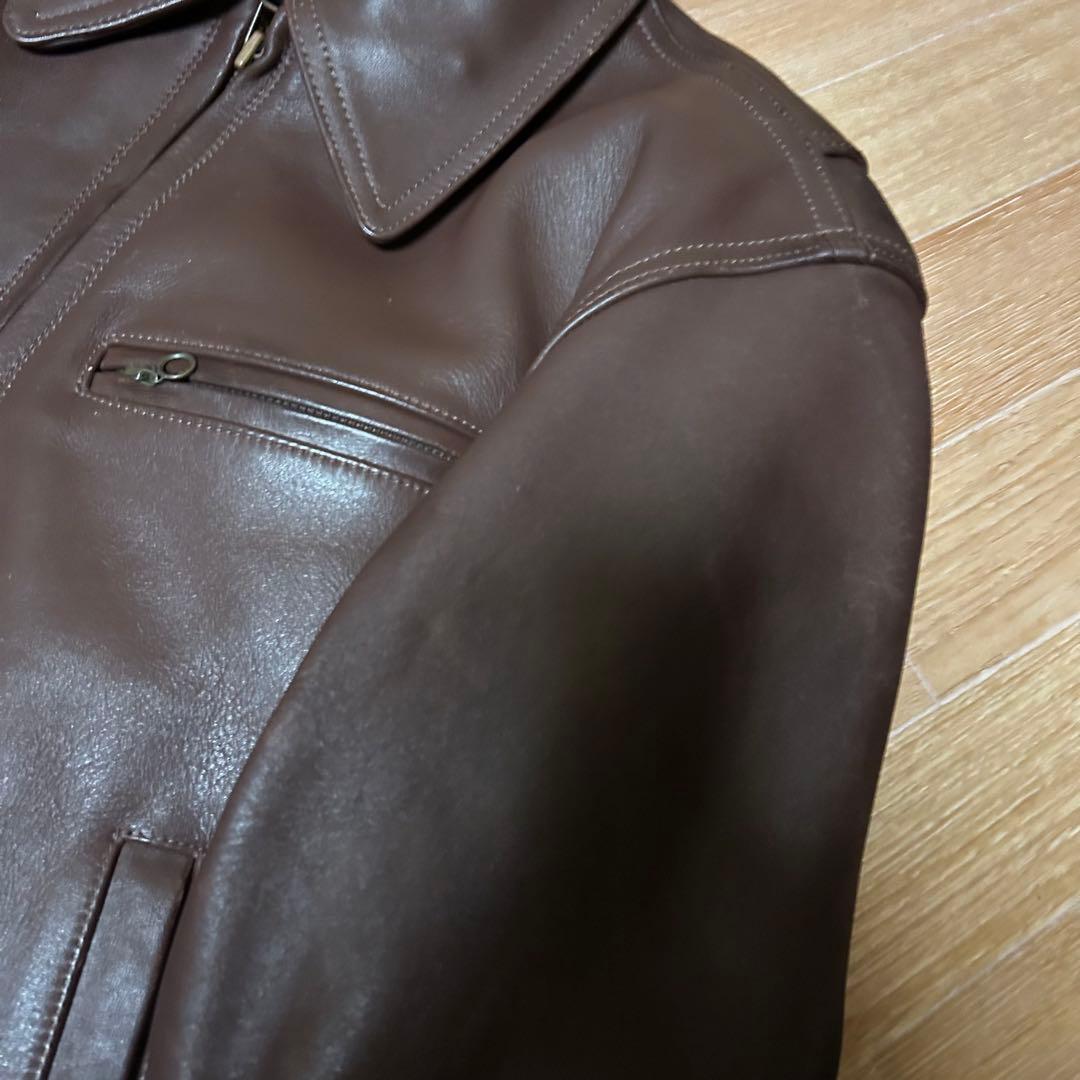 中古品 HAROLD'S GEAR 襟付き シングルライダース M ブラウン