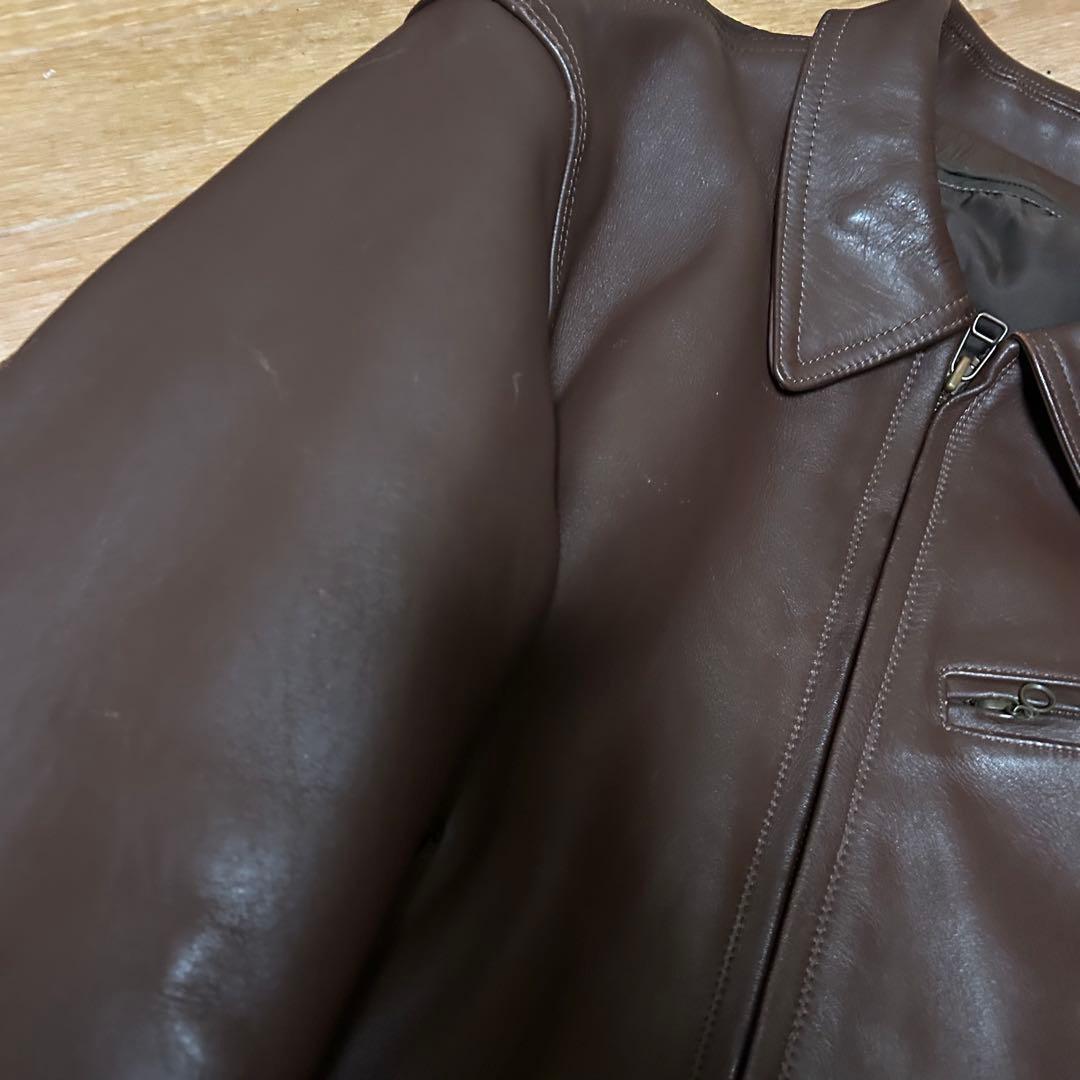 中古品 HAROLD'S GEAR 襟付き シングルライダース M ブラウン