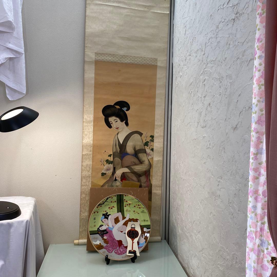 ☆春画　浮世絵　大皿35.5㎝　共箱付　春画掛軸☆