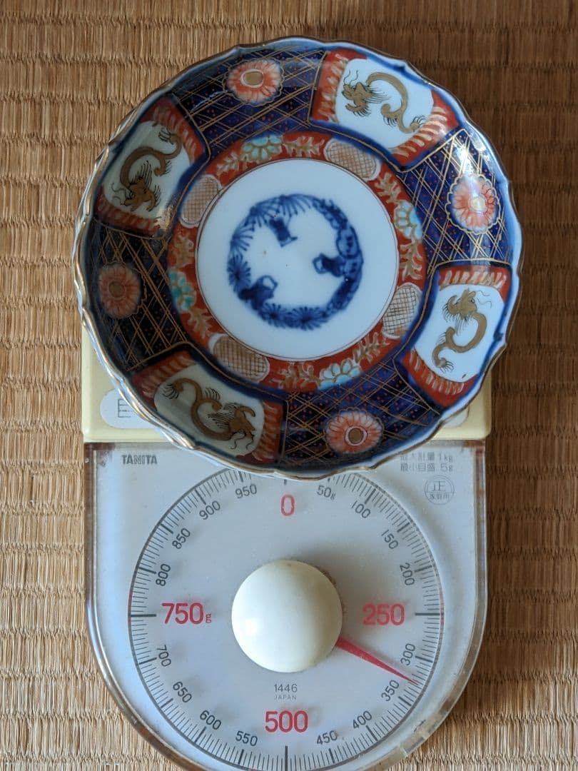 ♦江戸時代古伊万里 大明成化年製 染付金襴手 吉祥文 輪花豆皿 四枚組み 骨董品