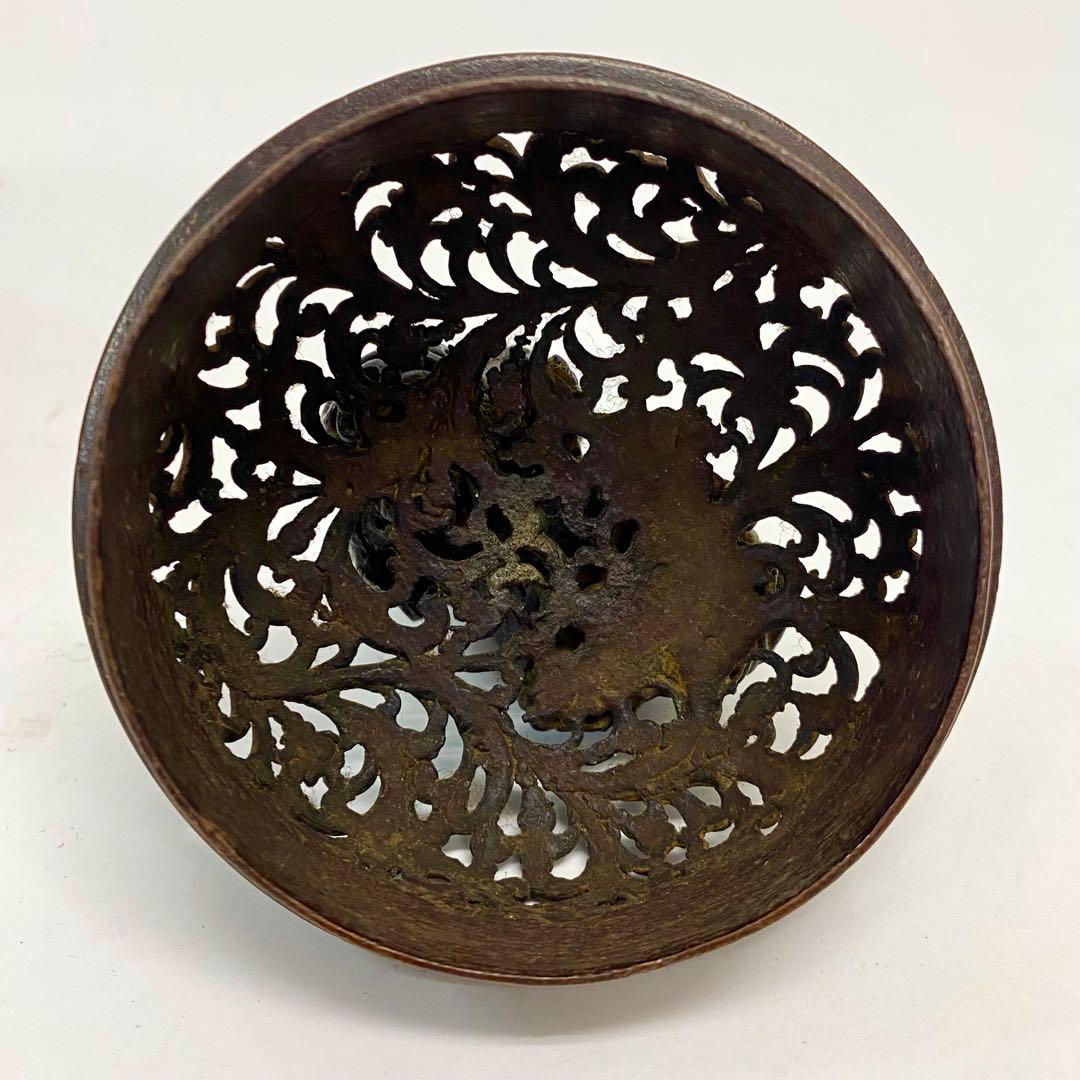 Y 中国 古銅 香炉 古玩 銘有 獅子 蓋付き 　琢磨