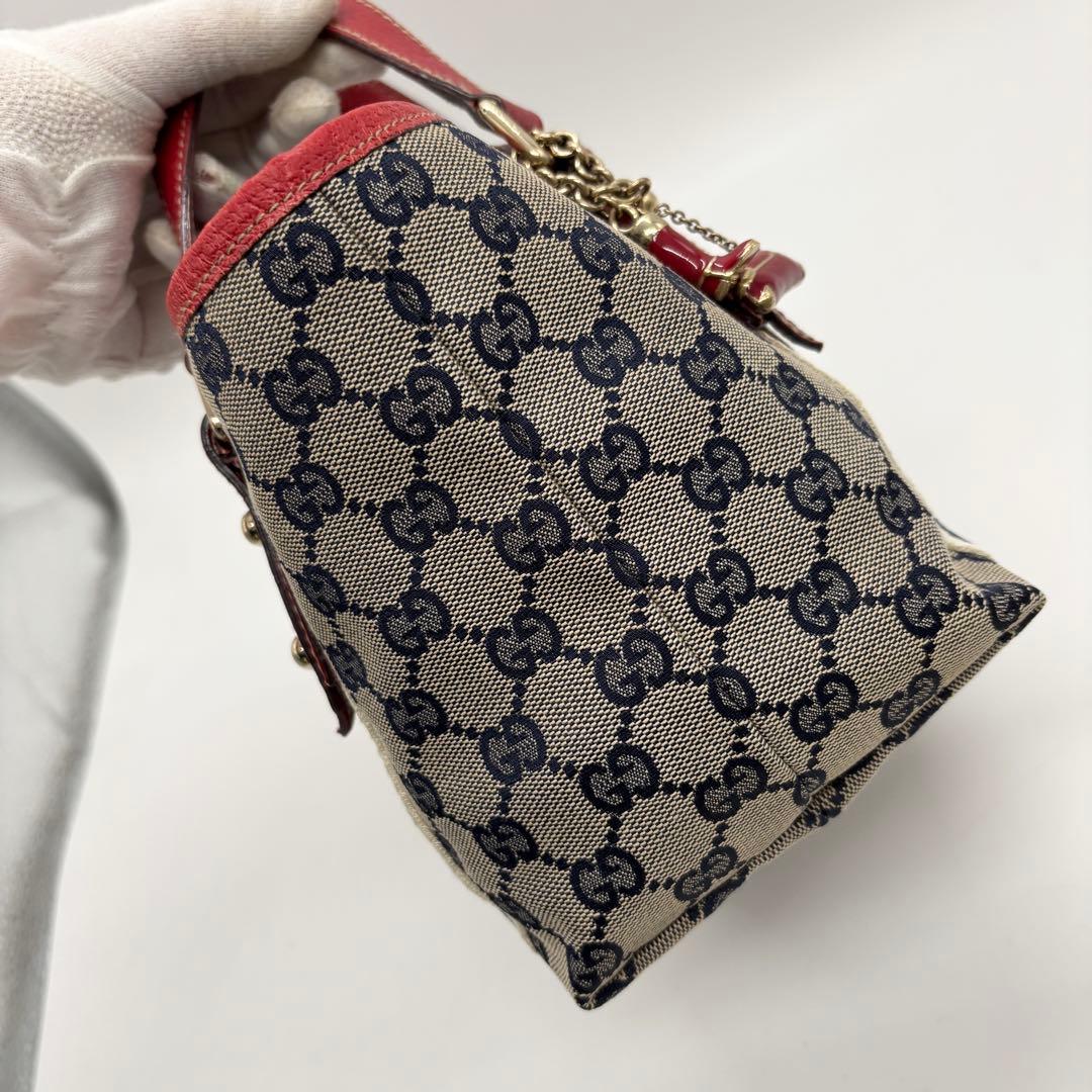 美品 ✨ グッチ ミニトートバッグ GG柄 シェリーライン キャンバス 赤