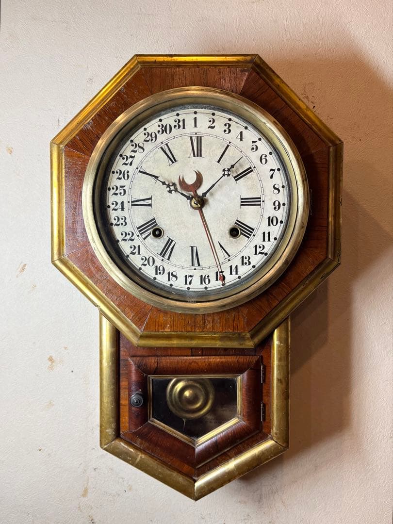 ウェルチ 米　カレンダー付　柱時計　古時計　振り子　レトロ　ゼンマイ　精工舎