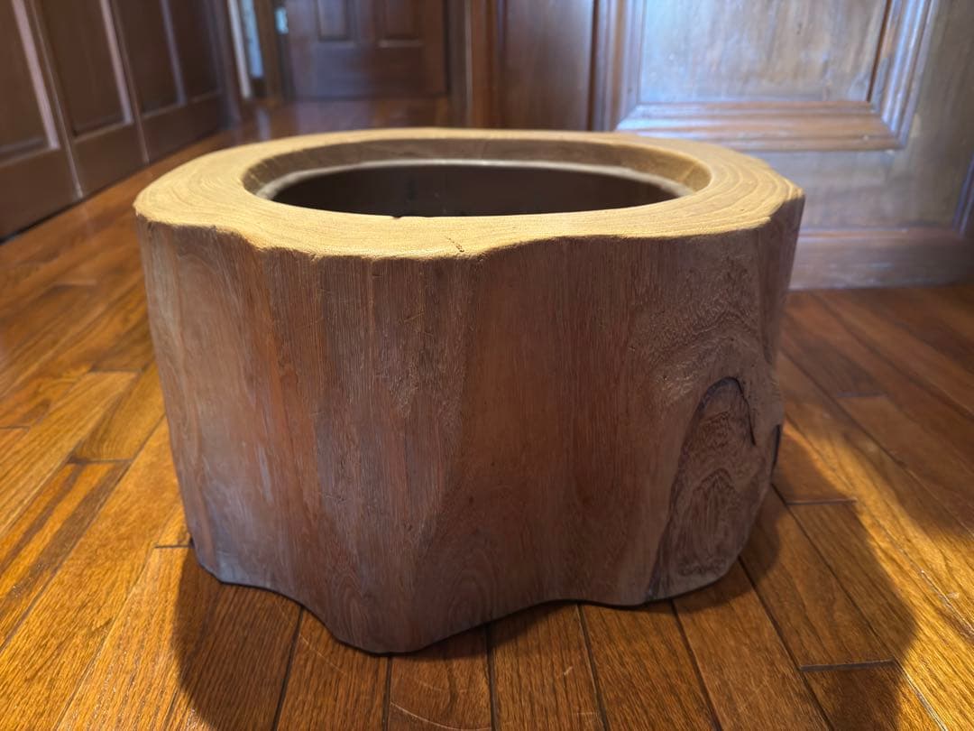 天然木 くり貫き 火鉢 銅版落とし ＊ アンティーク 古民家 切株 茶道具