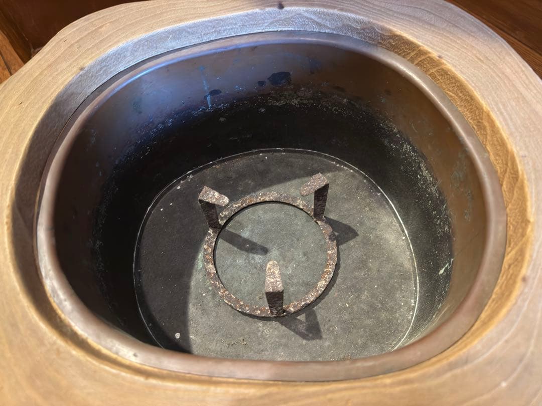 天然木 くり貫き 火鉢 銅版落とし ＊ アンティーク 古民家 切株 茶道具