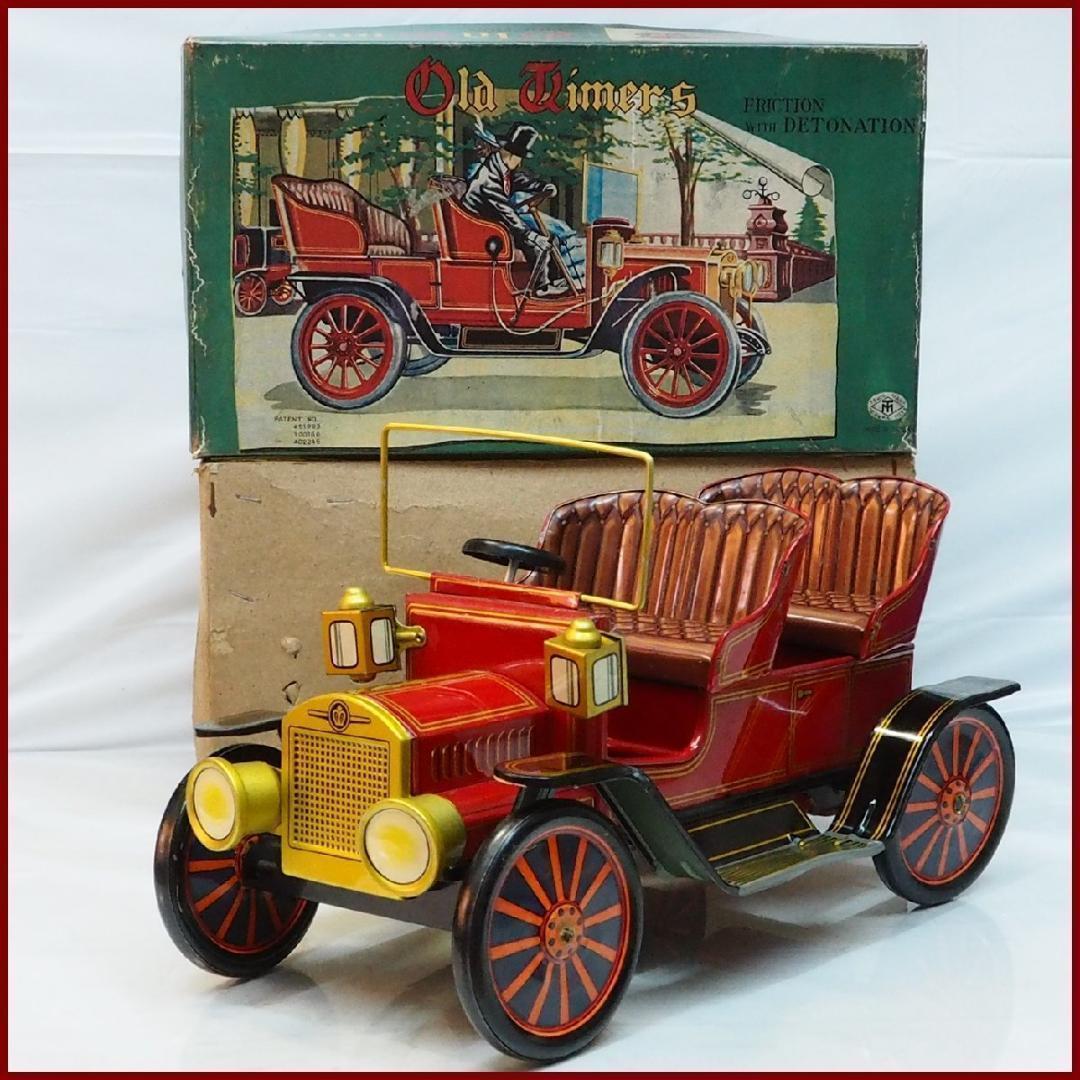 増田屋【オールドタイマー 大 タイヤ外れ有 赤】ブリキin toy car箱付