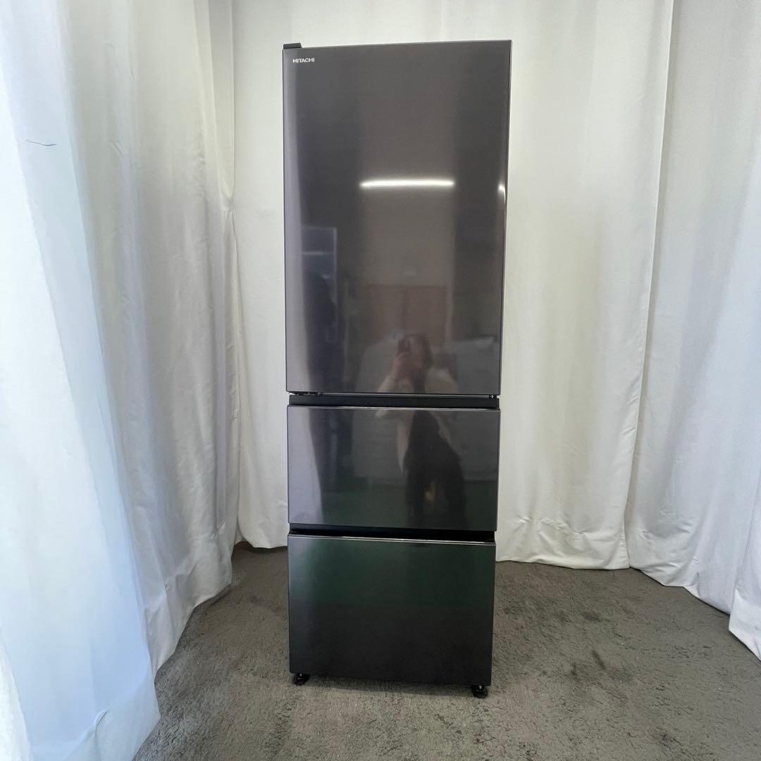 245⭕️日立　冷蔵庫　大型　黒　350ℓ　左開き　真ん中野菜室　安い　設置無料