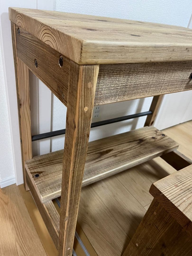 天然木デスクとスツールセット