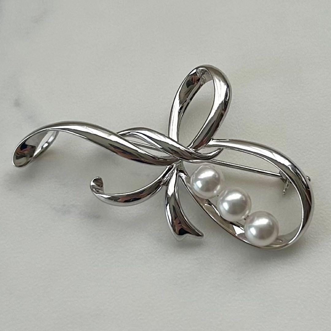 タサキ ブローチ パール 本真珠 3粒 6.2mm TASAKI刻印 シルバー
