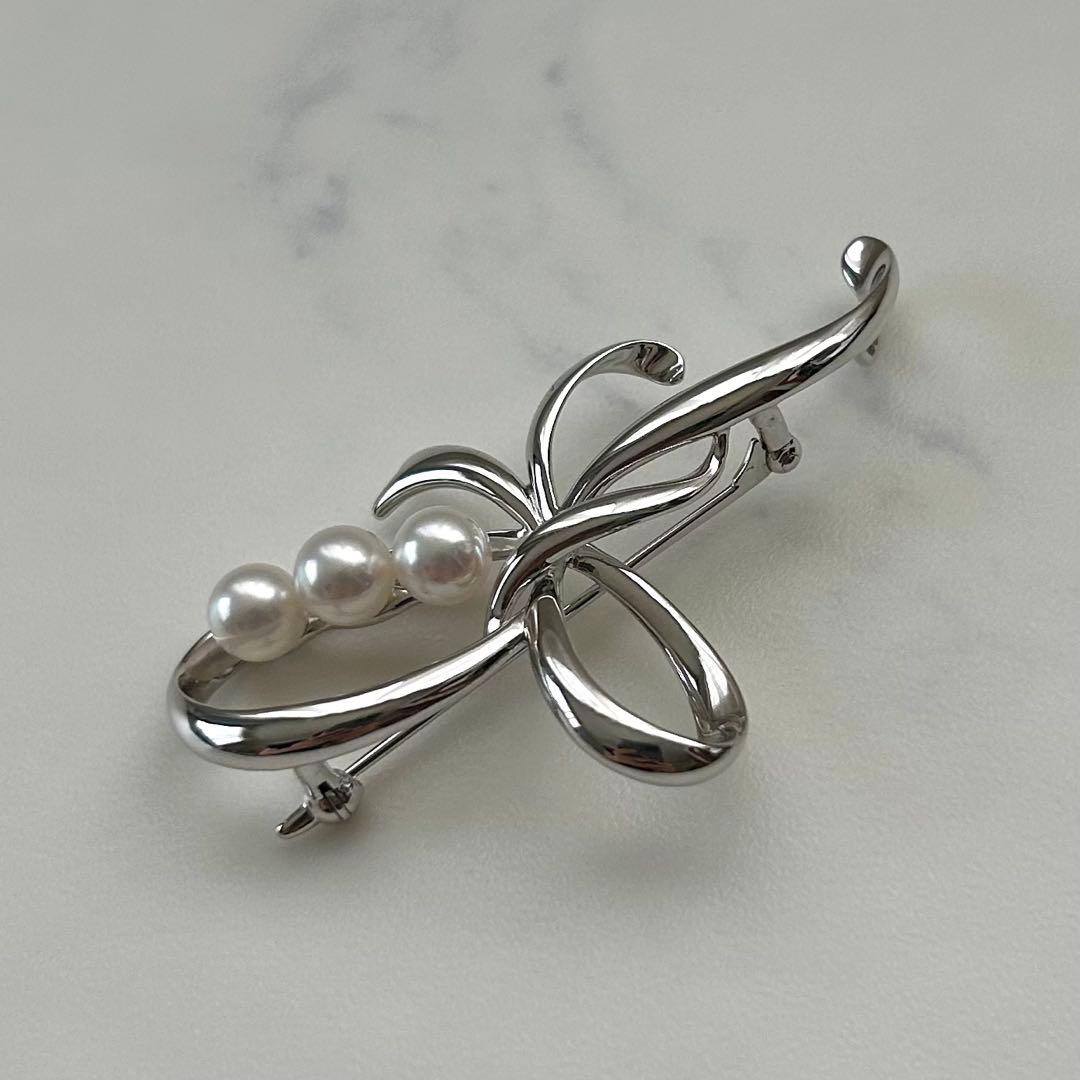 タサキ ブローチ パール 本真珠 3粒 6.2mm TASAKI刻印 シルバー