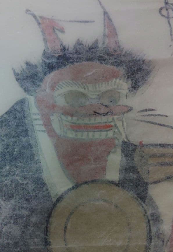 鬼の寒念仏　大津絵　和紙　手書き　高橋松山　半切和紙　表装　ウ30上