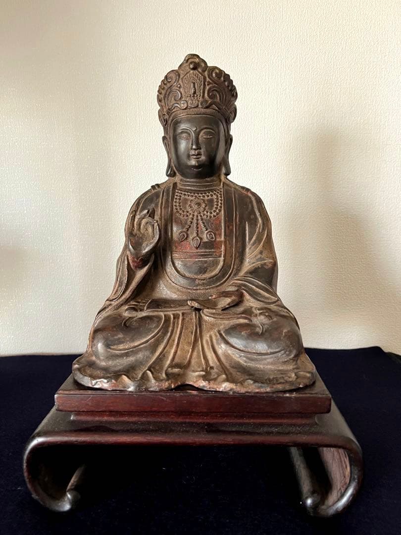 仏像　仏教美術 釈迦牟尼像【乾隆年製】在銘　鍍金仏　座像，/西き-55