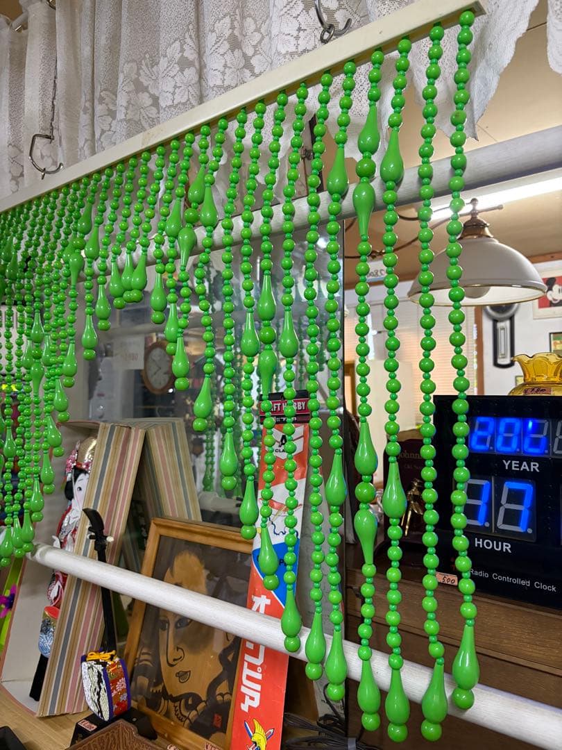 珠のれん 昭和レトロ レトロポップ ビーズ グリーン 当時物 箱付き