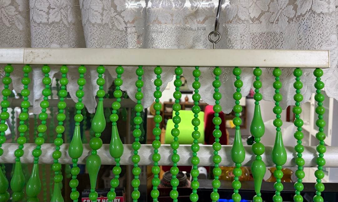 珠のれん 昭和レトロ レトロポップ ビーズ グリーン 当時物 箱付き