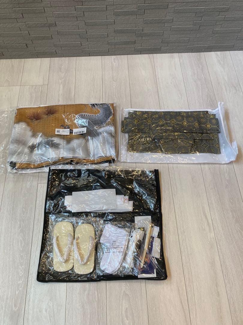 京越卸屋　七五三 着物セット 12点 鷹龍-金茶-藍鼠袴　男の子 5歳