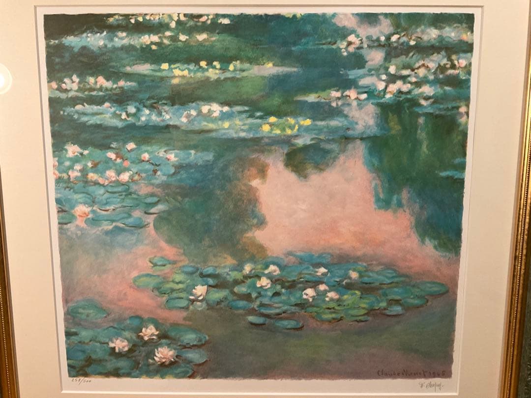 クロード・モネ　「睡蓮」　リトグラフ　刷り師サイン・エンボス印・エディション有り