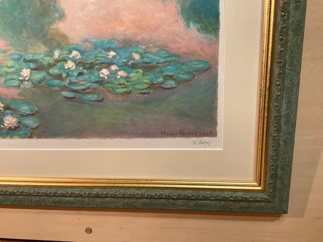 クロード・モネ　「睡蓮」　リトグラフ　刷り師サイン・エンボス印・エディション有り