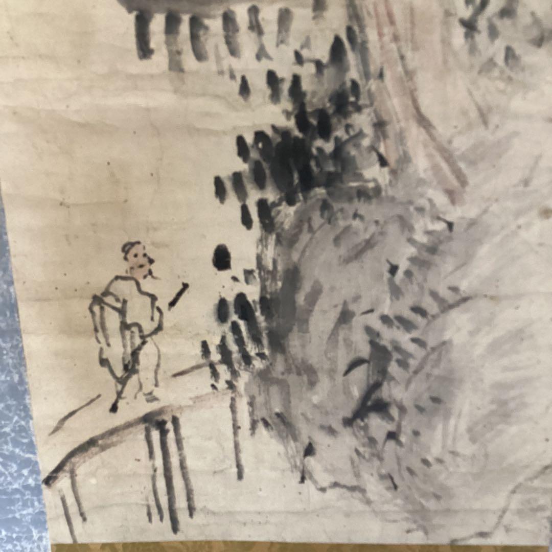 池大雅　　【　淡彩水墨　山水人物画　】　　紙本掛軸一幅　合箱　模写　NO70