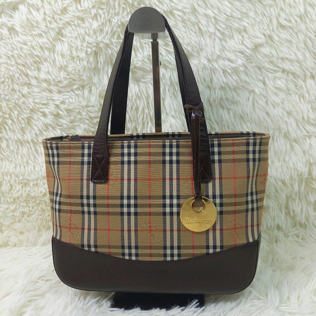 希少✨バーバリー ヴィンテージ ハンドバッグ ノバチェック ブラウン チャーム付