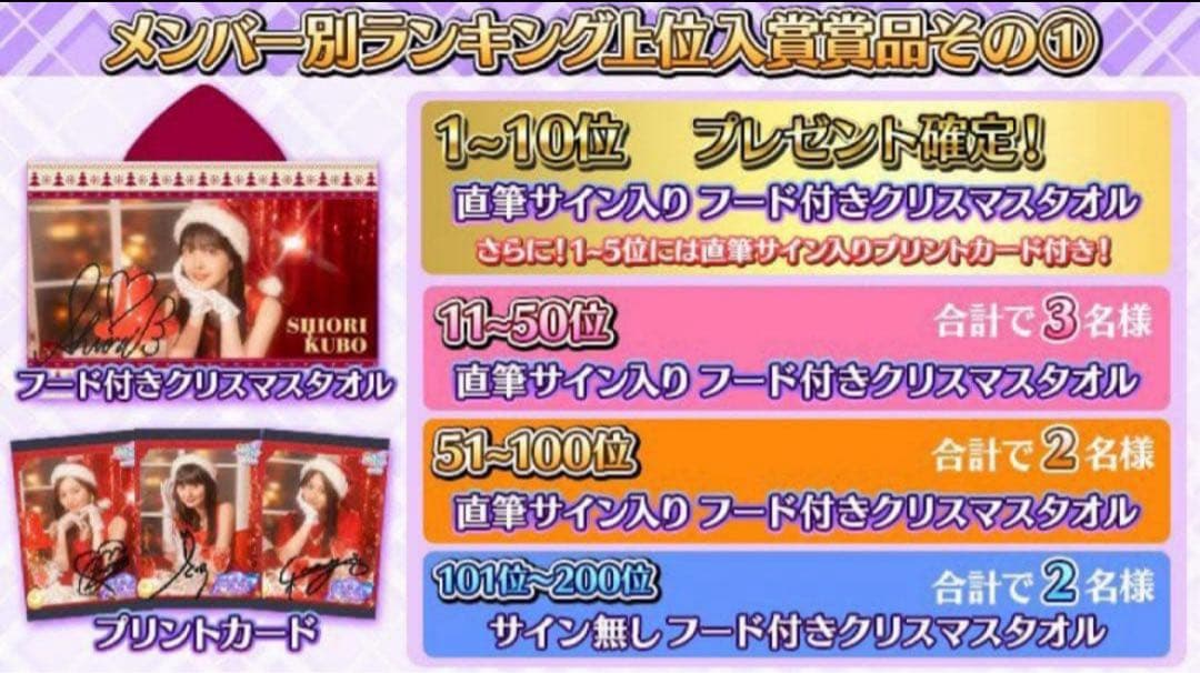 乃木坂46 フード付きクリスマスタオル　プリントカード2点直筆サイン　中西アルノ