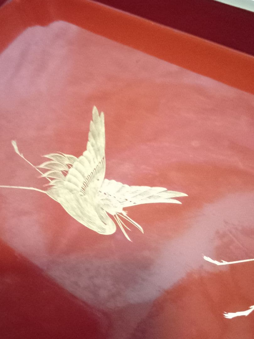 古い お膳 金彩 木製 四足 鶴亀柄 朱塗 漆器 アンティーク