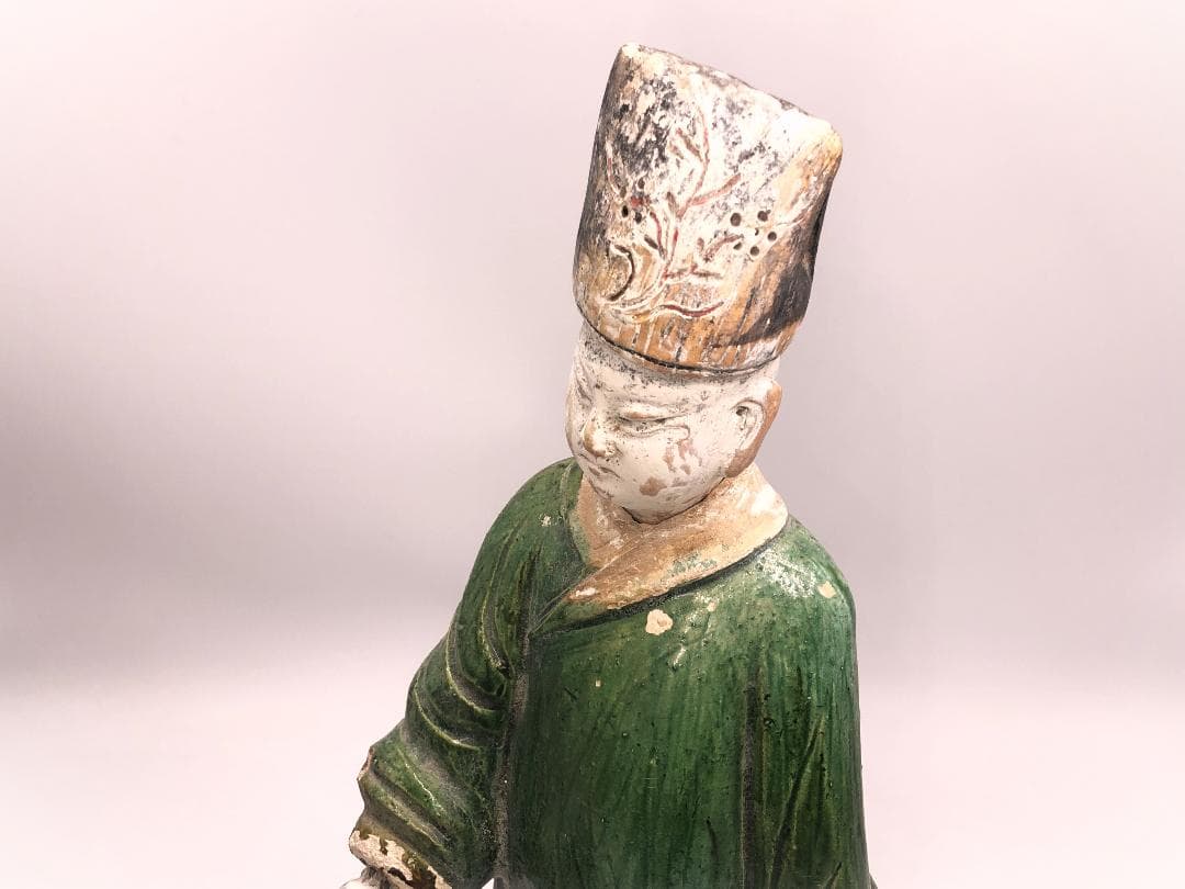 【 明朝三彩加彩文人俑 】 出土副葬品 　高44ｃｍ 　　O0205G