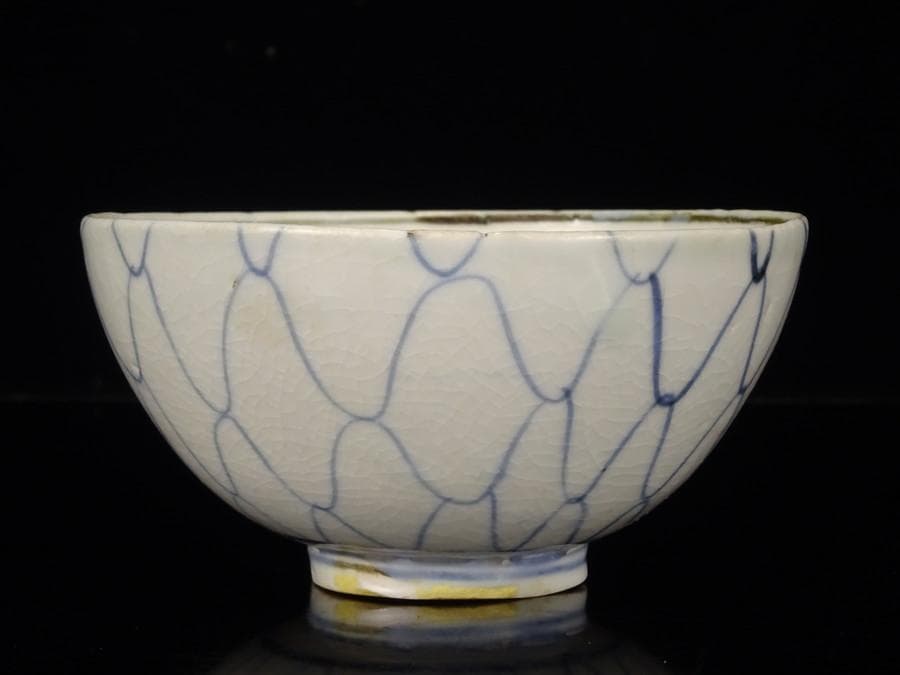 江戸時代　前期　初期伊万里　染付　網目文　小服　茶碗　箱付　茶道具　網手　酒器