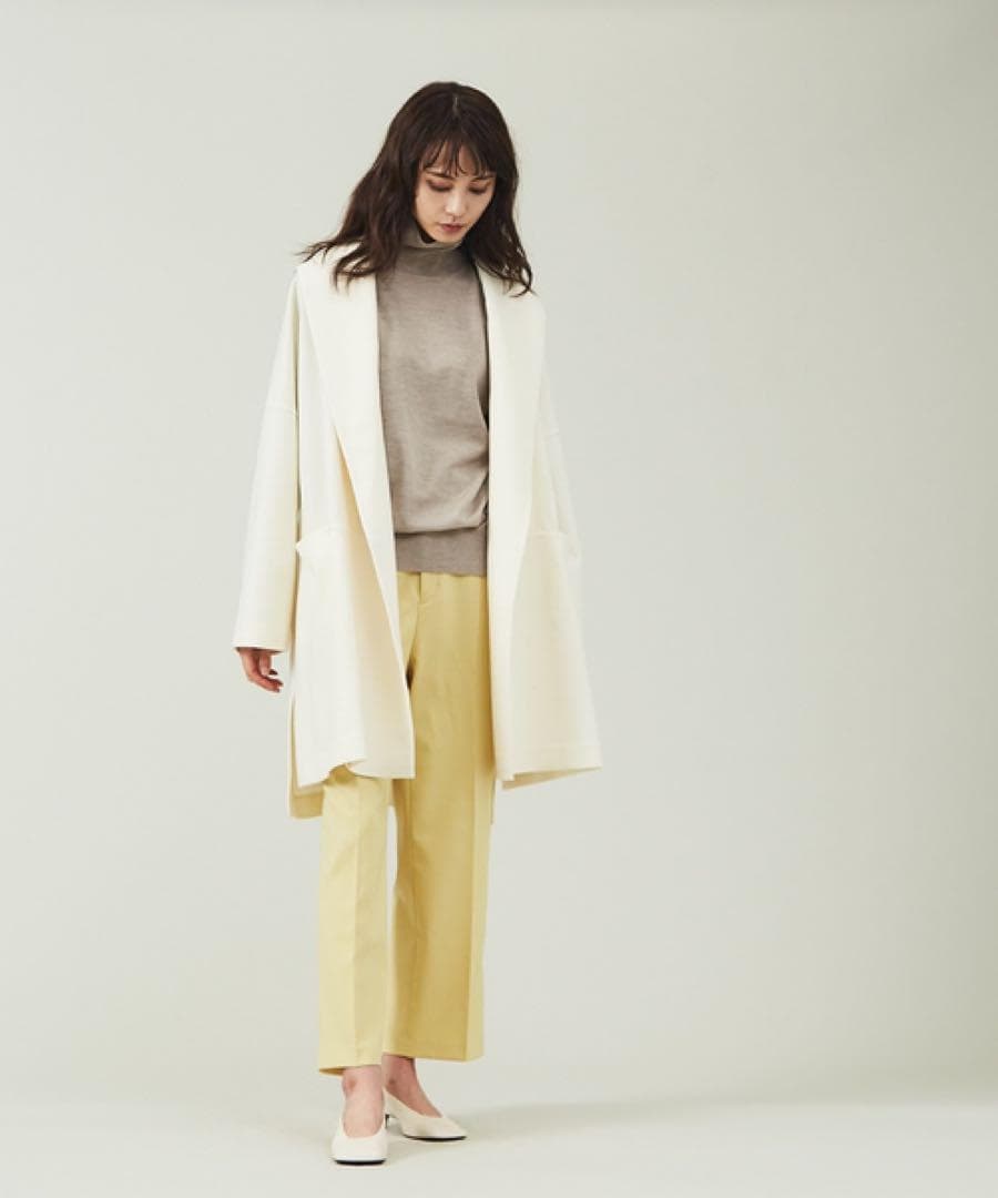 美品◯カリテ　圧縮ウールショールカラーコート　アイボリー