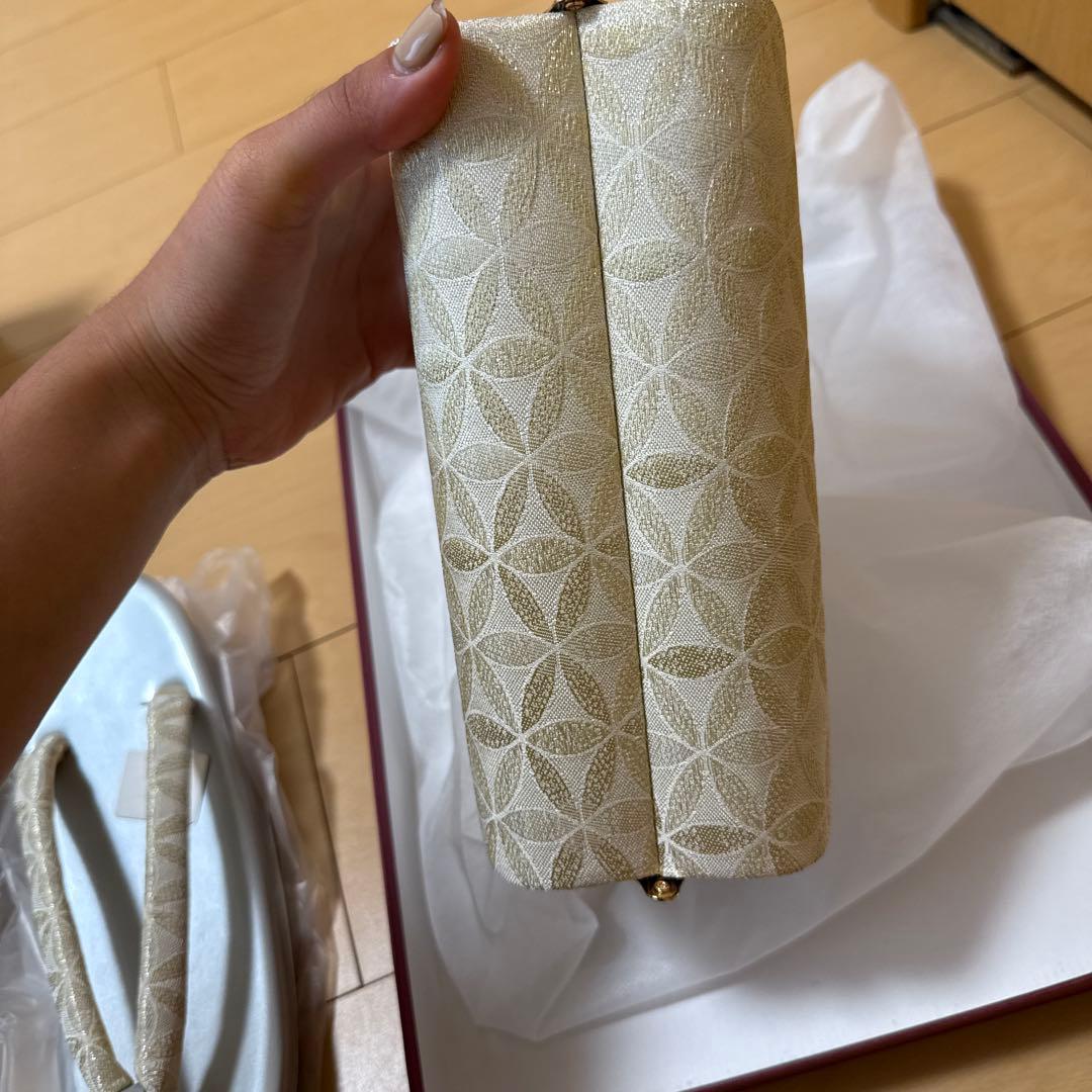 アイボリー花柄和装用バッグと草履セット