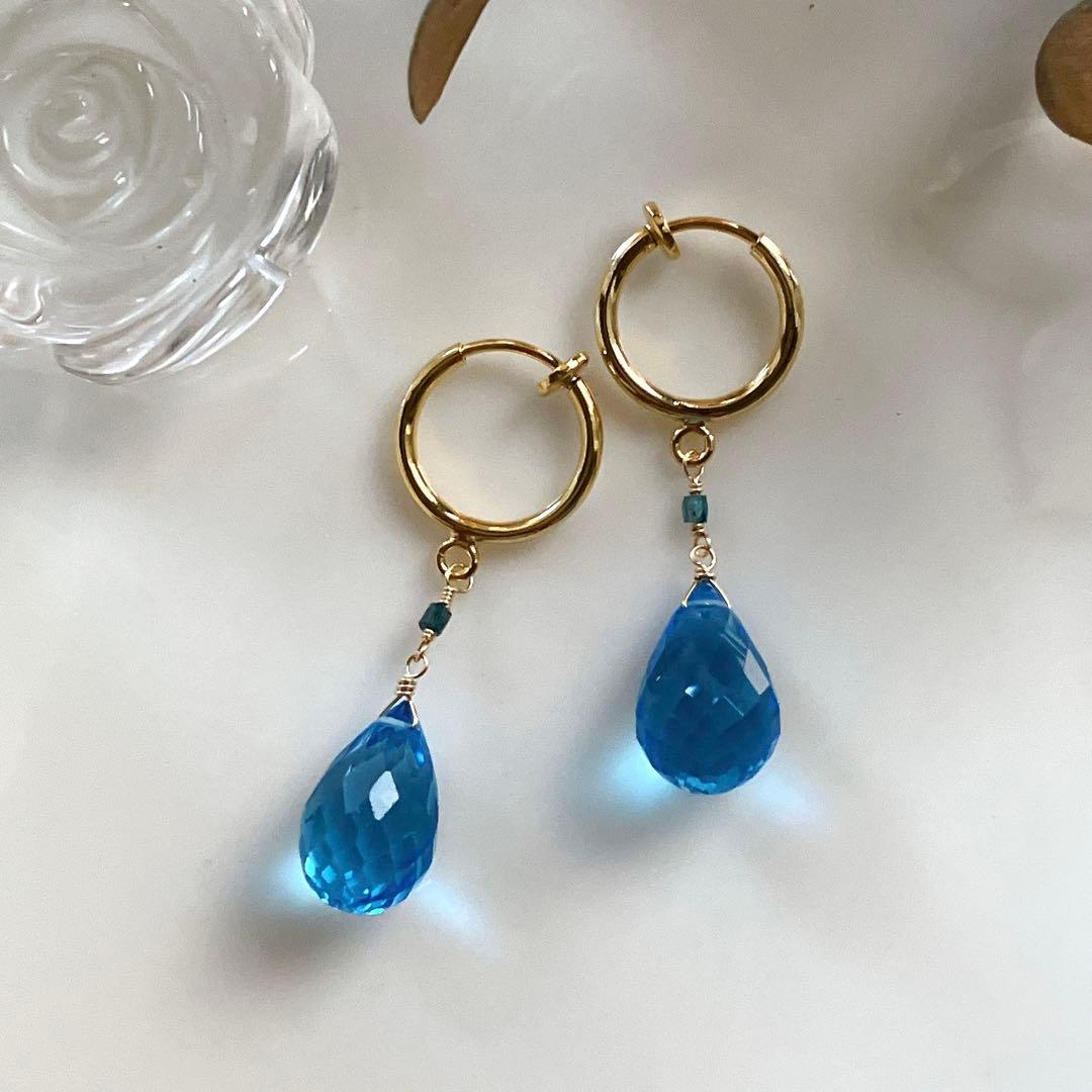 ポメころび◆スーパースイスブルートパーズ×ブルーダイヤイヤリング